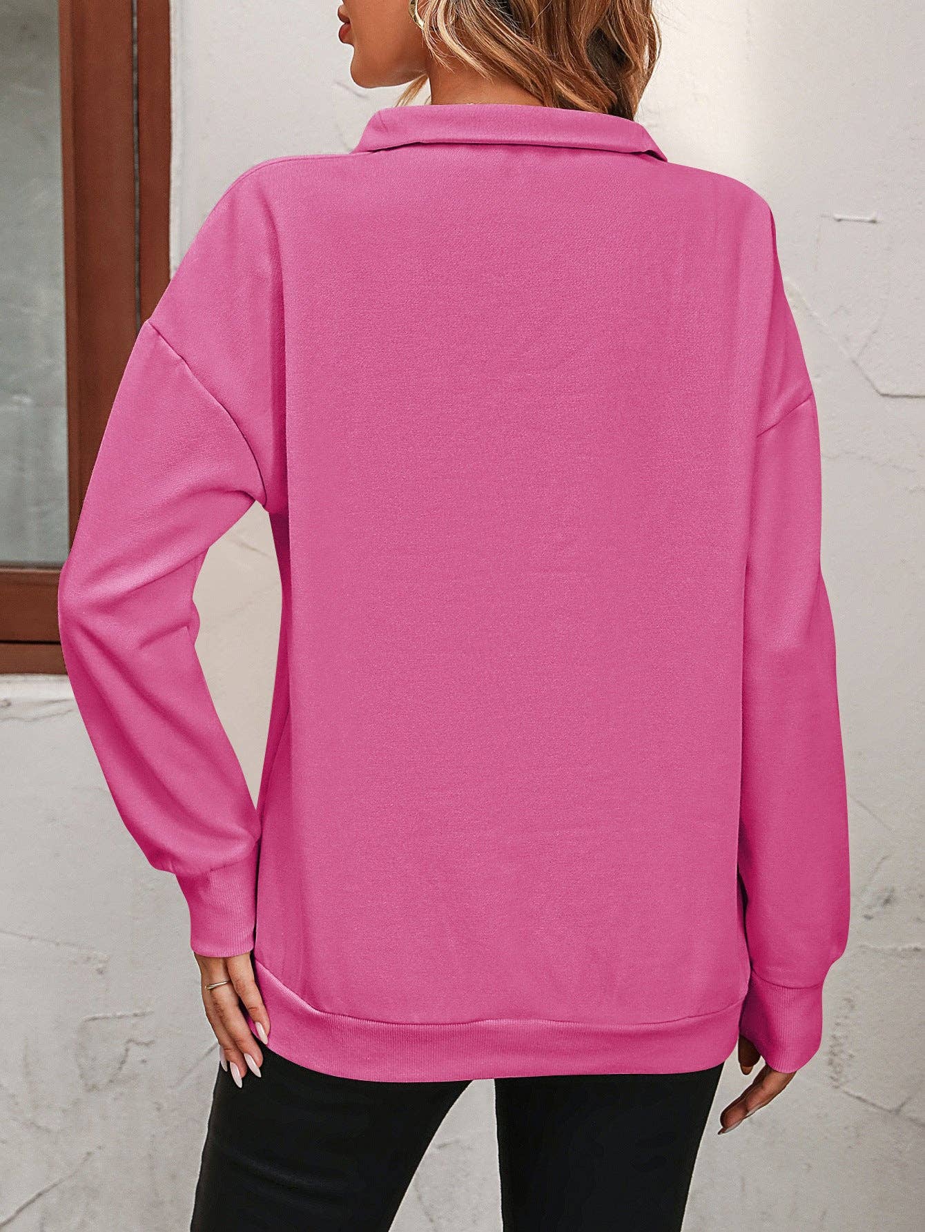 Semi-zipper Long-sleeved Sweatshirt: Light gray