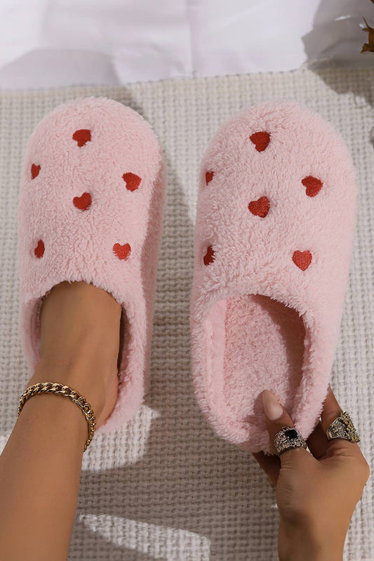 Heart Embroidered Valentine's Day Plush Slippers | US5.5-9.5: As shown / Standard / US8.5 (CN40)