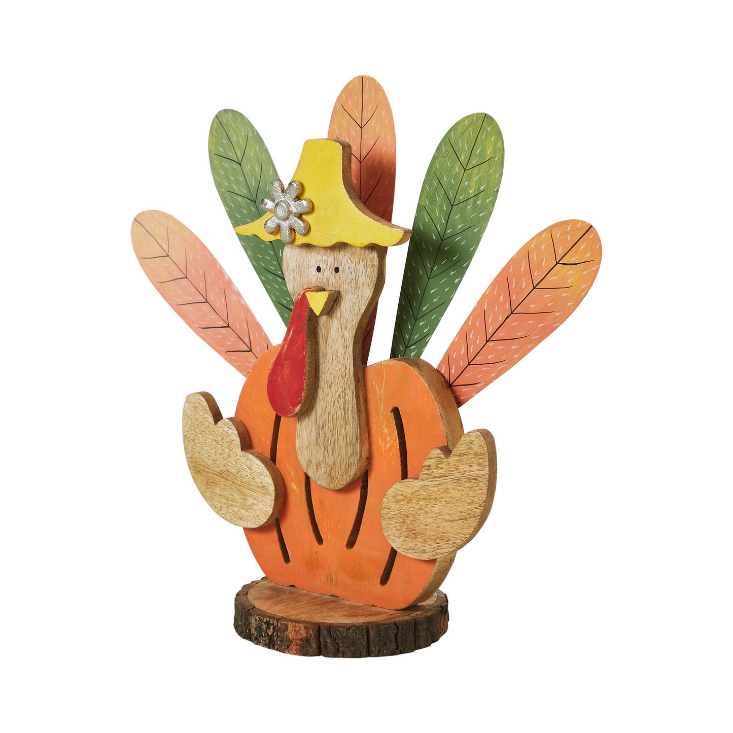 Whimsical Rustic Wooden Turkey Figurine - Fall Thanksgiving Tabletop Home Decor