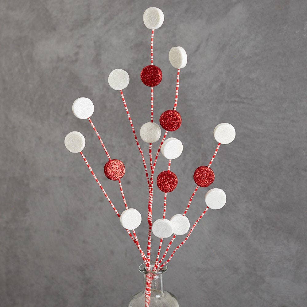 34" Glitter Christmas Red and White Candies Spray