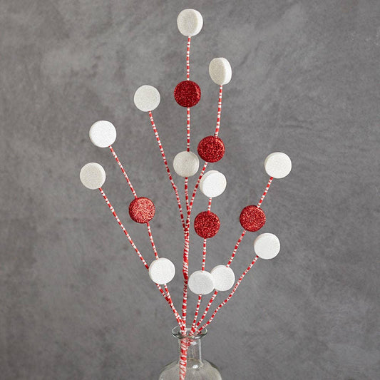 34" Glitter Christmas Red and White Candies Spray