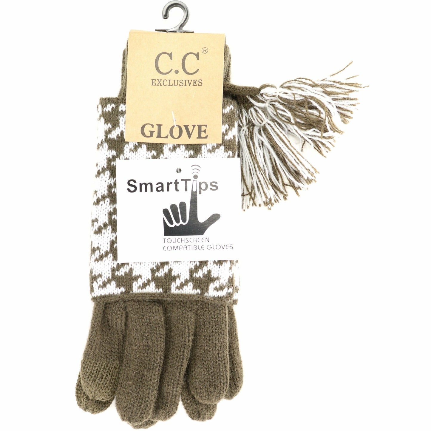 Houndstooth Cuffed CC Women's Gloves: Ivory