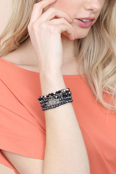 DRUZY STONE HEXAGON GLASS BEADS BRACELET: BLACK