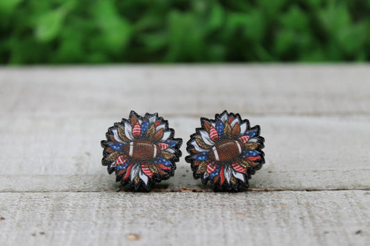 Patriotic Football Sunflower Stud Earrings