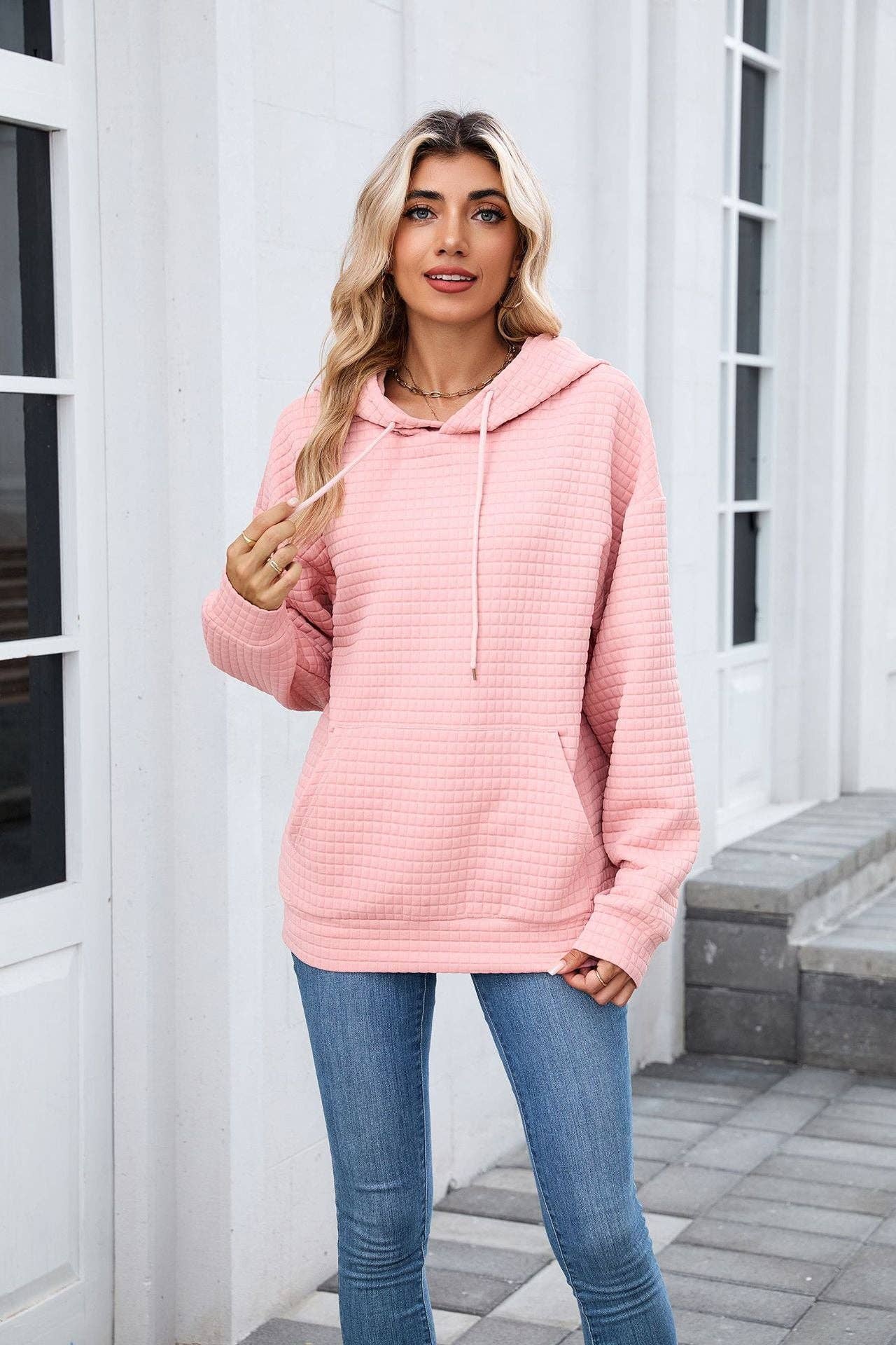 Casual Oversized Hooded Sweatshirt with Pockets for Women: Pink