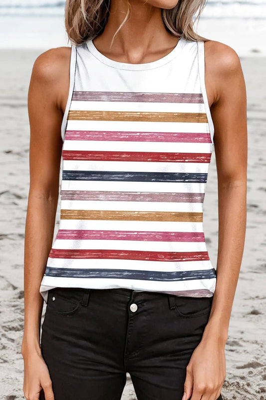 Stripe Rainbow Round Neck Tank Top | S-XL: