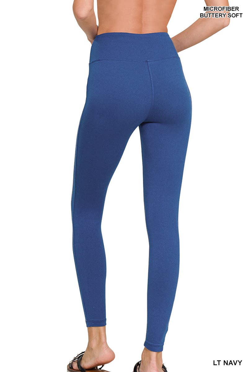 Microfiber Soft Waistband Full Length Leggings: BLACK / 3-3 (S/M-L/XL)