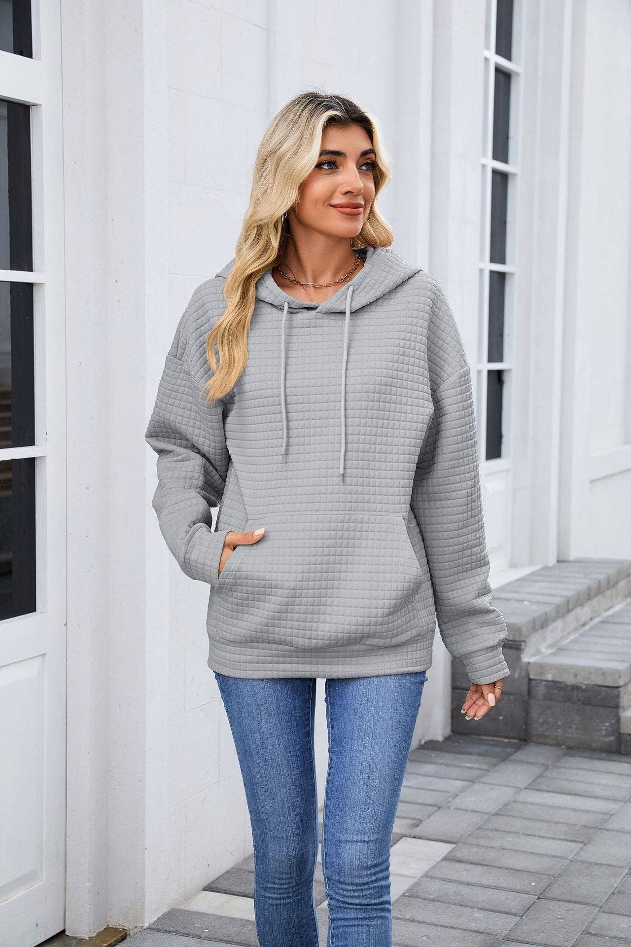 Casual Oversized Hooded Sweatshirt with Pockets for Women: Gray