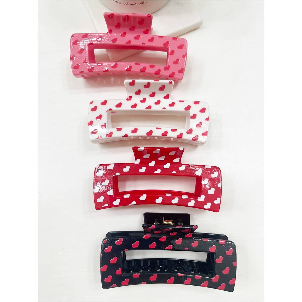 Heart Theme Printed Hair Claw: MIX COLOR / ONE(12)