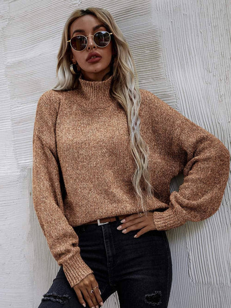 High neck drop shoulder sweater