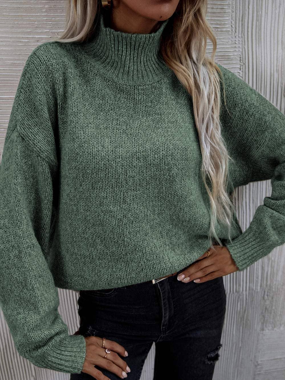 High neck drop shoulder sweater