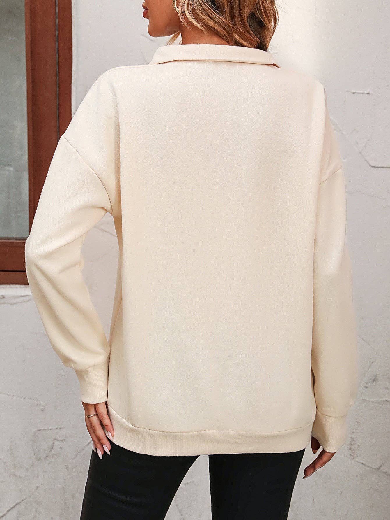 Semi-zipper Long-sleeved Sweatshirt: Light gray