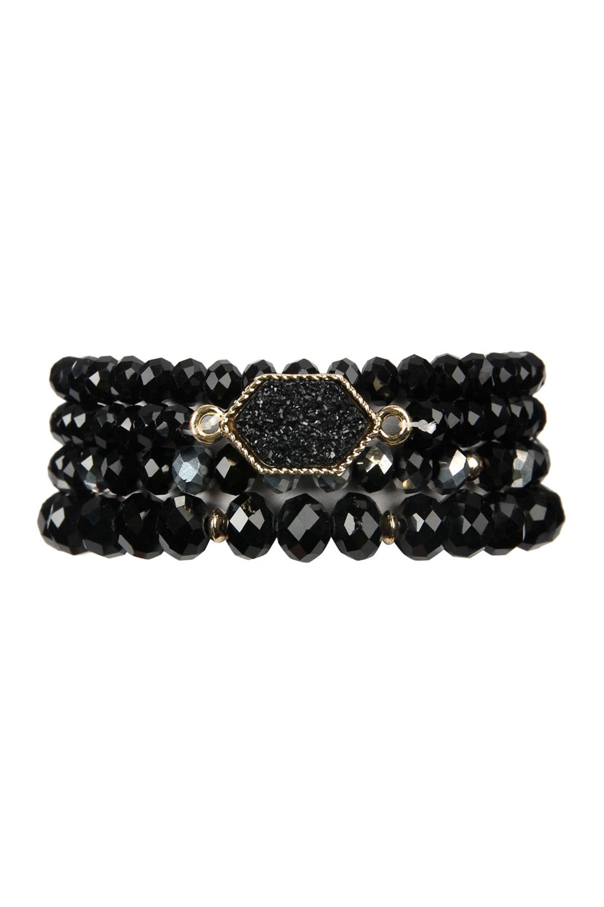 DRUZY STONE HEXAGON GLASS BEADS BRACELET: BLACK