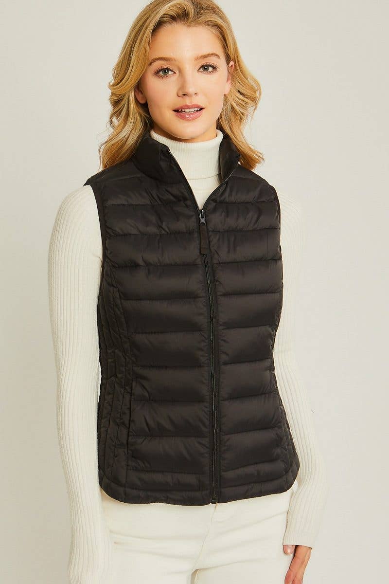 Lightweight Down Packable Puffer Vest: BLACK