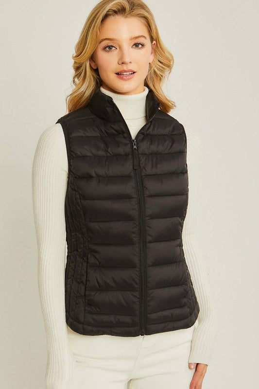 Lightweight Down Packable Puffer Vest: BLACK