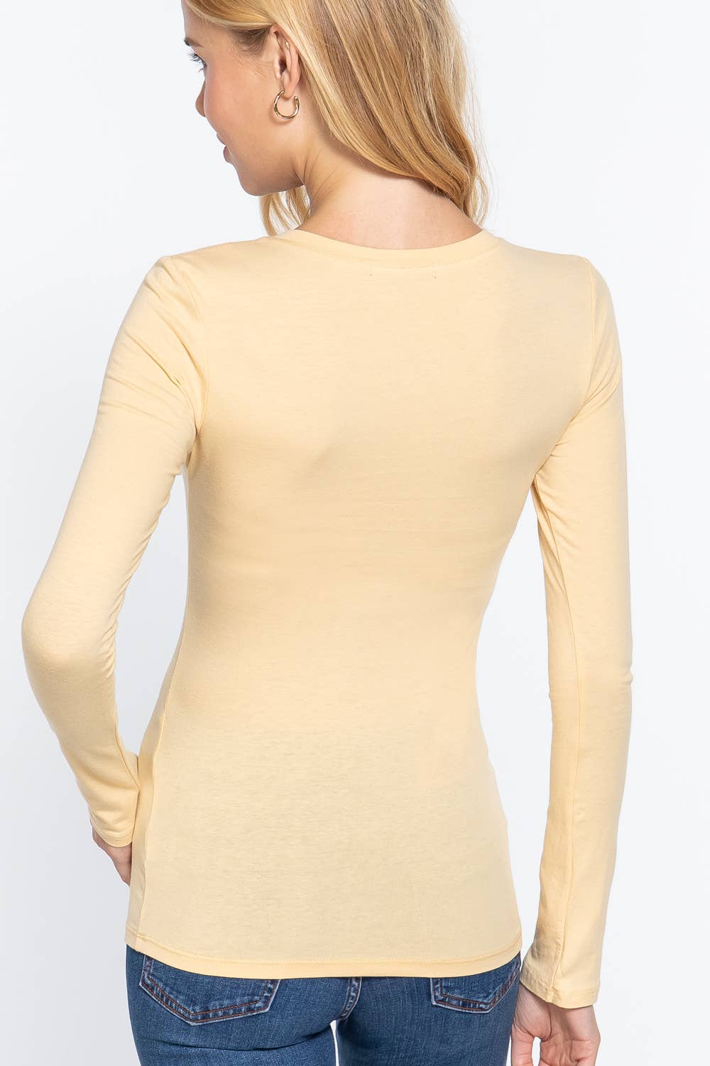 Long Sleeve Crew Neck Cotton Spandex Jersey Top: Vanilla Cake