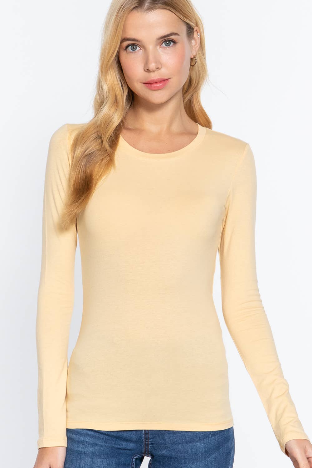 Long Sleeve Crew Neck Cotton Spandex Jersey Top: Vanilla Cake