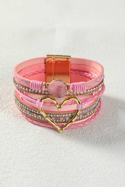 Heart Rhinestone Valentine Buckle Bracelet: As shown / Missy / Standard
