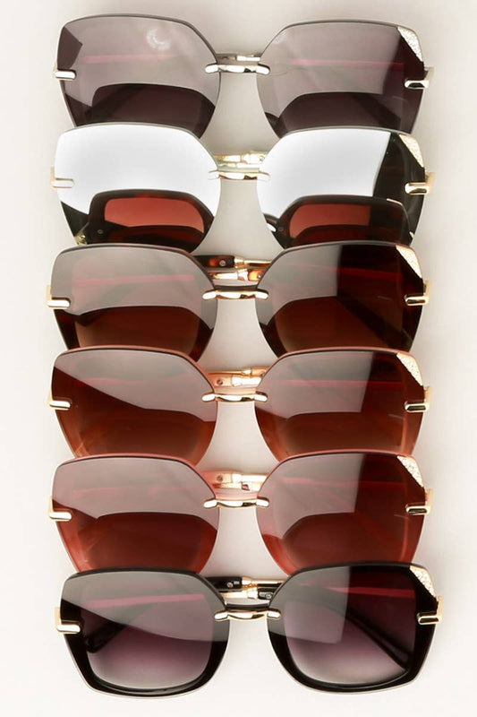 Women's Square Sunglasses with Rhinestone: 12 ASSORTED COLOR / One Size