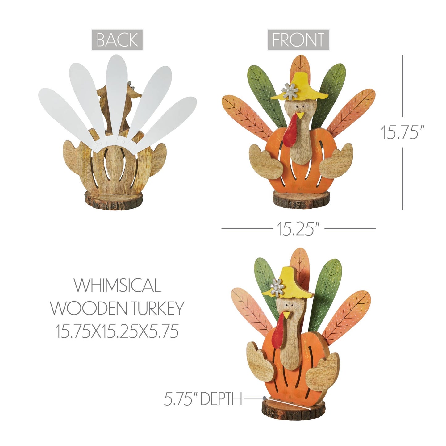 Whimsical Rustic Wooden Turkey Figurine - Fall Thanksgiving Tabletop Home Decor