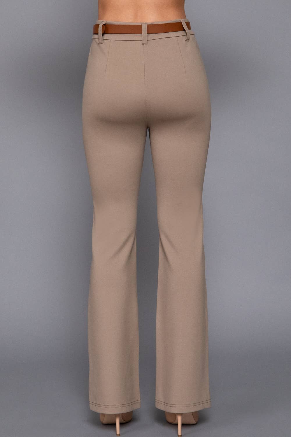 Semi Flare Ponte Pants with Leather Belt: BLK-black / L
