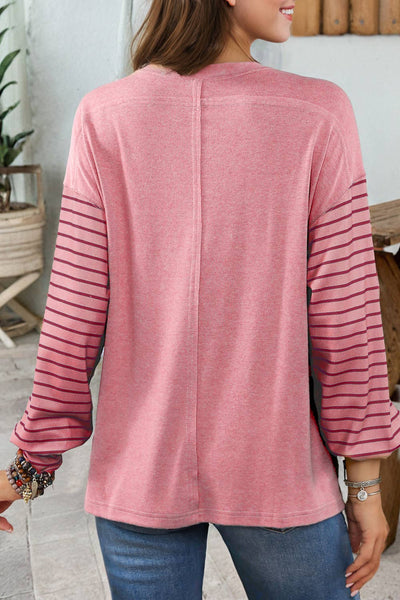 Colorblock Striped Bishop Sleeve Top - 4 Colors: Peach Blossom / Missy