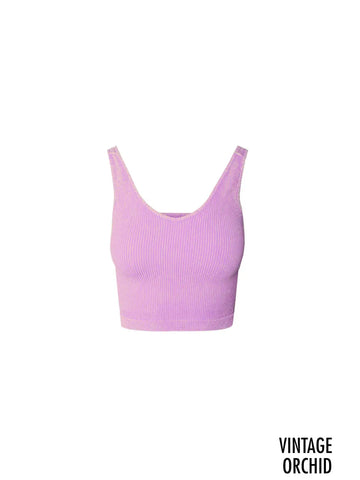 Vintage Orchid Nikibiki V Neck Ribbed Crop Top