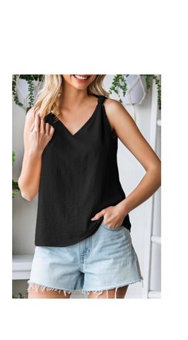 Vneck Black Knotted Shoulder Tank