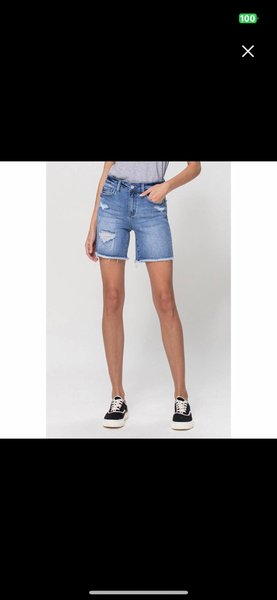 High Rise Stretch Midi Shorts