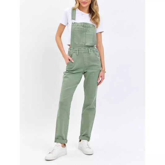 Judy Blue High Waist Garment Dyed Sage Boyfriend Overall Denim