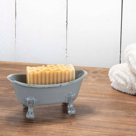 Distressed Bathtub Soap Dish or Planter - Gray Enamel