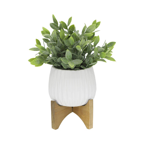 Tea Leaf in White Pot on Stand