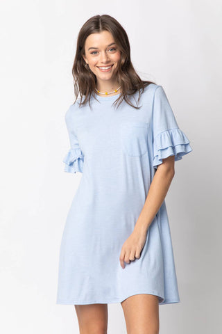 ND30255-French Terry Pocket Tee Shirt Dress: SKY