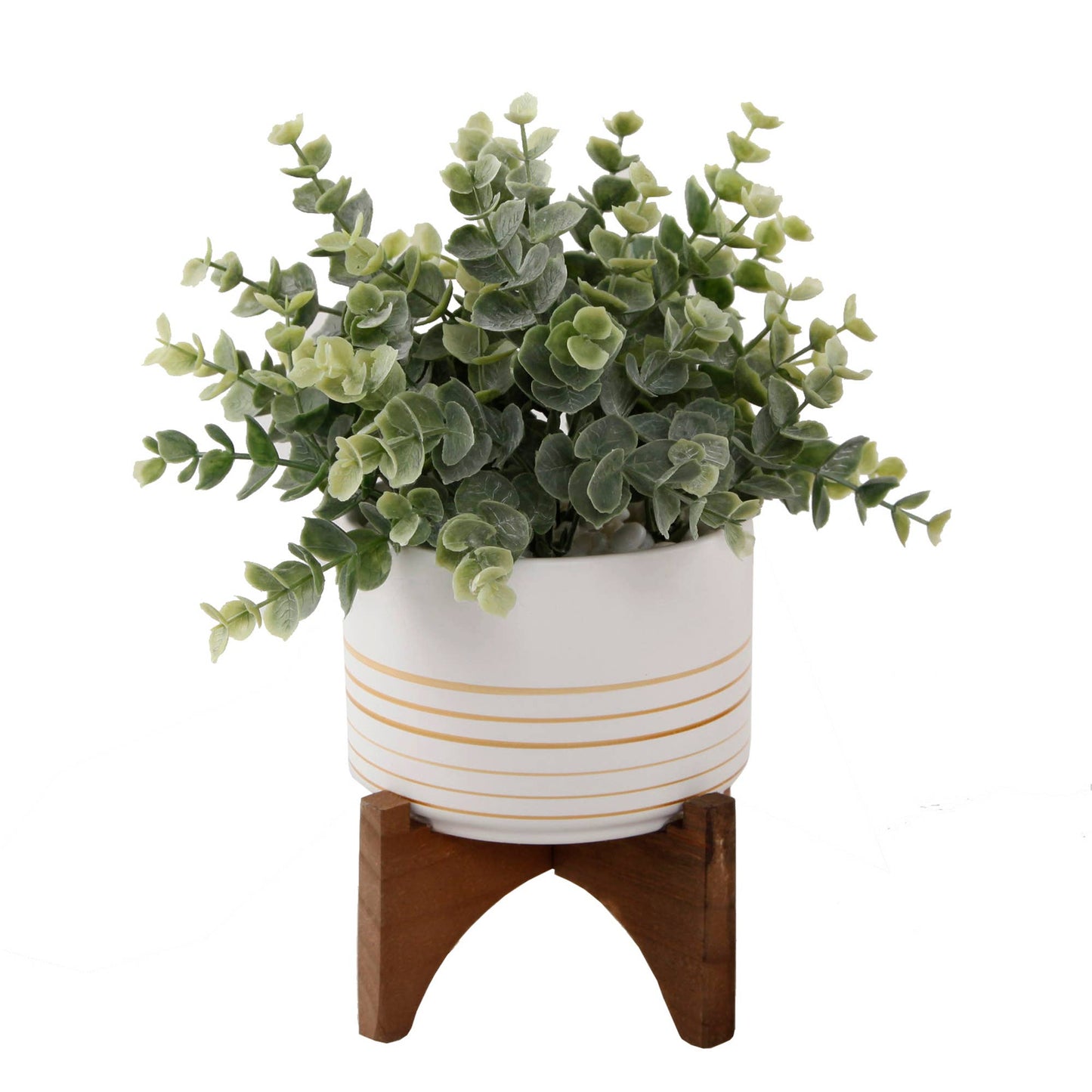 Artificial Eucalyptus in 4.75" Ceramic Pot on Wood Stand