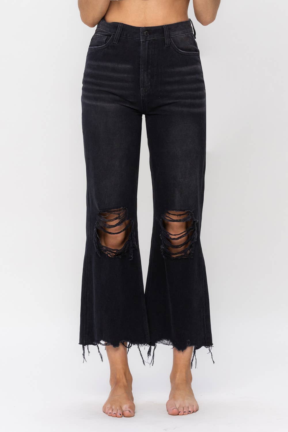 90'S VINTAGE SUPER HIGH RISE CROP FLARE JEANS