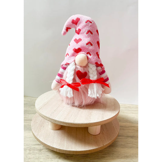 Valentine Gnome-Pink Heart Hat with White Braids