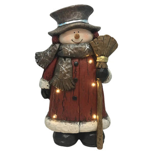 Bundled snowman with lights