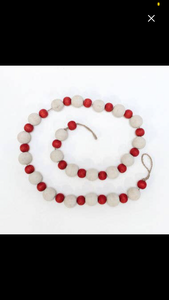 36” Red/White Wooden Bead Garland