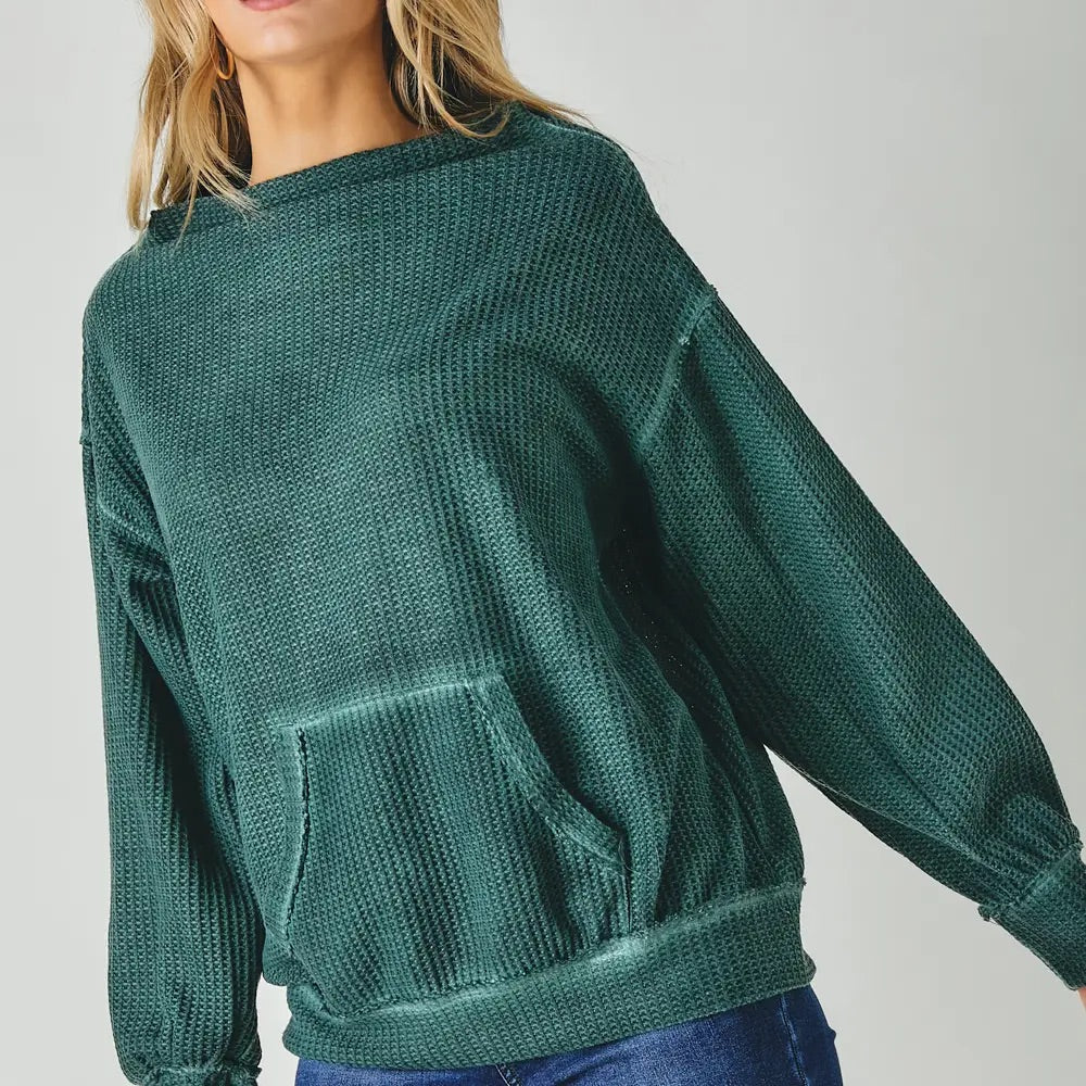 SOLID ROUND NECK LOOSE LONG SLEEVE TOP