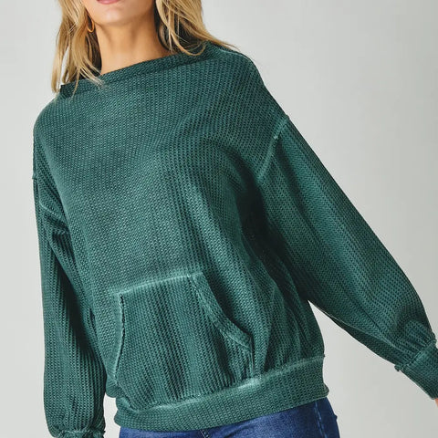 SOLID ROUND NECK LOOSE LONG SLEEVE TOP