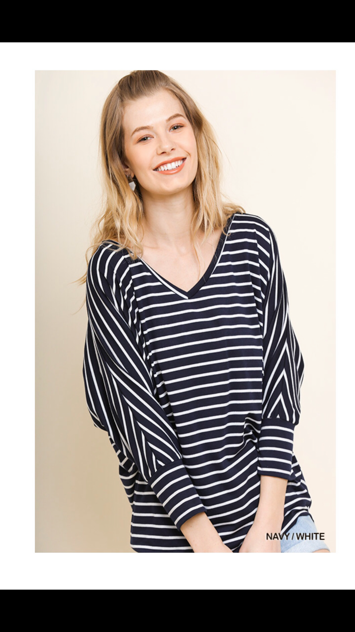 Navy/White Stripe Casual Vneck