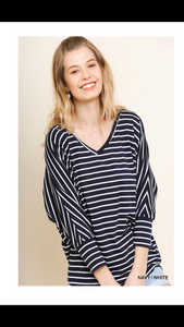 Navy/White Stripe Casual Vneck