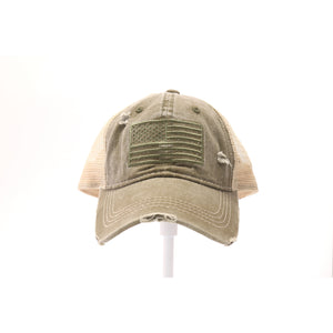 Olive MonochromeUSA Embroidered High Pony CC Ball Cap