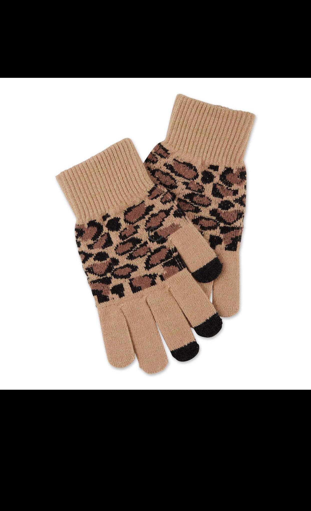 Brown Sparkle Leopard Texting Knit Gloves