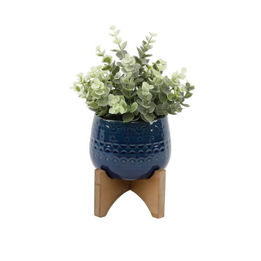 Eucalyptus in 5" Matte NAVY Indian Ceramic Pot