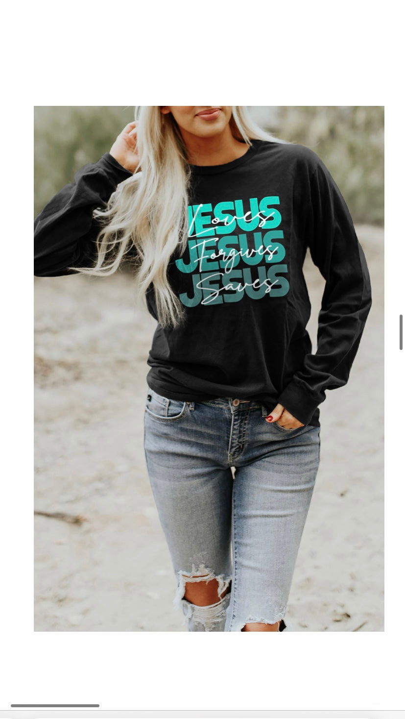 Jesus Loves, Forgives, Saves Crewneck