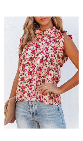 Red Floral Sleevless Top