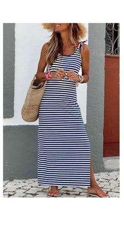 Navy Blue Stripe Maxi Dress