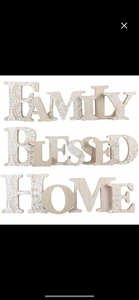 Family Blessed Home Wood Cutout Tabletop Sign (3 assorted)
