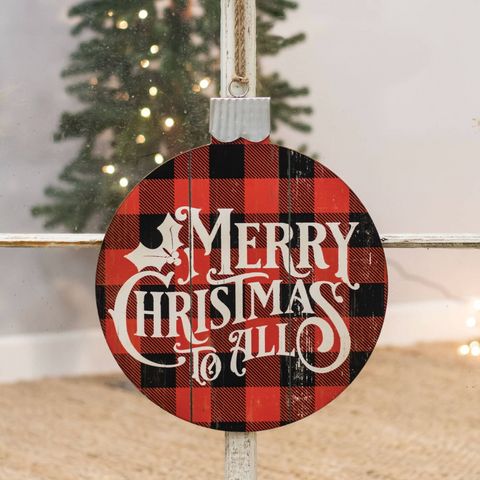 Merry Christmas Buffalo Check Ornament Sign